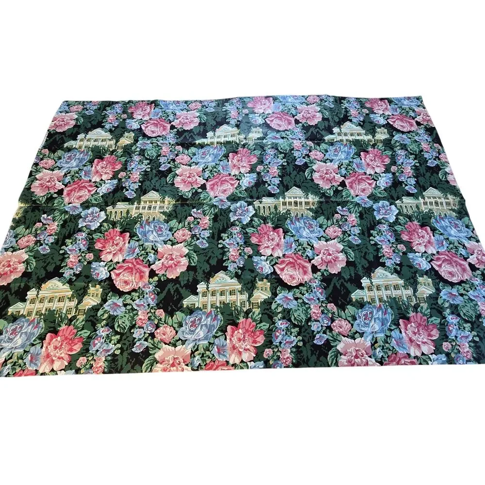 Vintage Springs Industries 2 Fabric Remnants Pink Cabbage Roses Colonial House